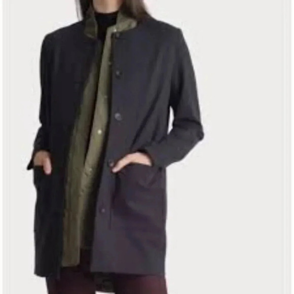 Kit and Ace Collarless Stretch Button Front Traveler Jacket Navy  S - Picture 2 of 13